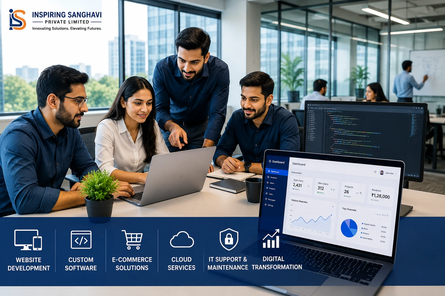 Services Professional IT and software development team at Inspiring Sanghavi Private Limited providing website development, custom software, cloud solutions, and IT infrastructure services across India.