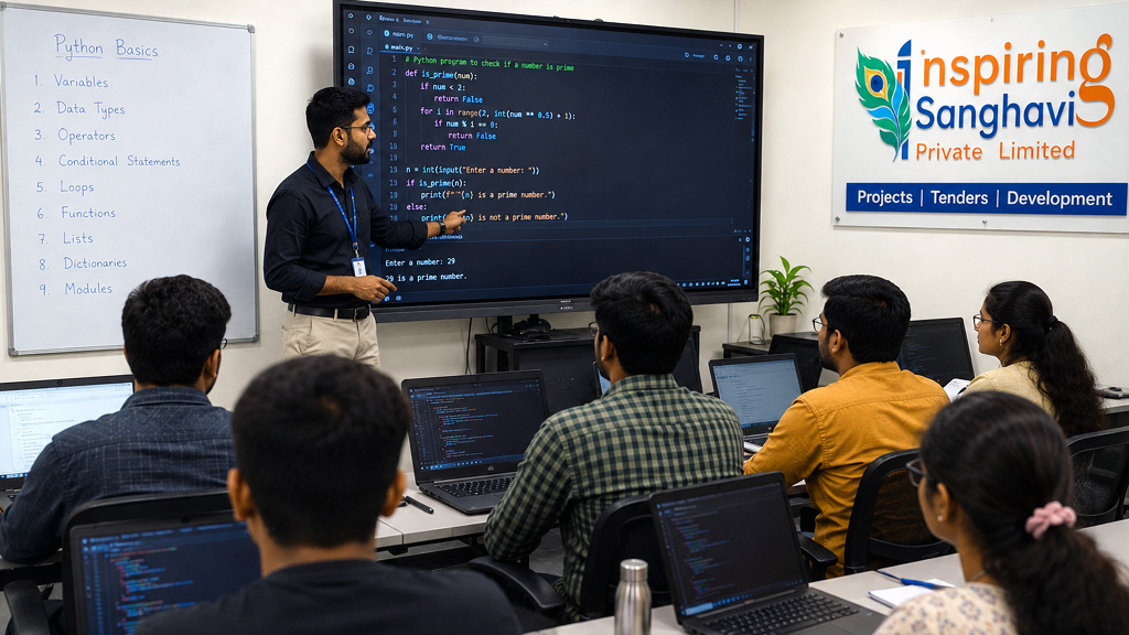 Projects Python Programming Training Class with Trainer and Students at Inspiring Sanghavi
