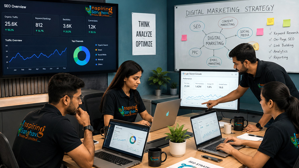 SEO and Digital Marketing Team Working on Campaign Strategy at Inspiring Sanghavi Private Limited
